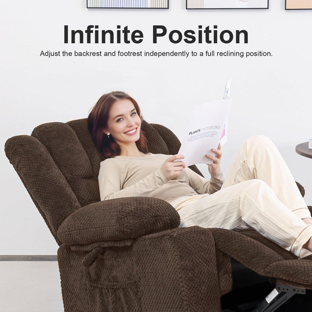 HOMYHOMEY Power Lift Recliner Chair for Living Room Elderly with Massage Recliners Footrest Cup Holder Oversized Electric Heated Reclining Single Sofa Chairs Storage (Brown)