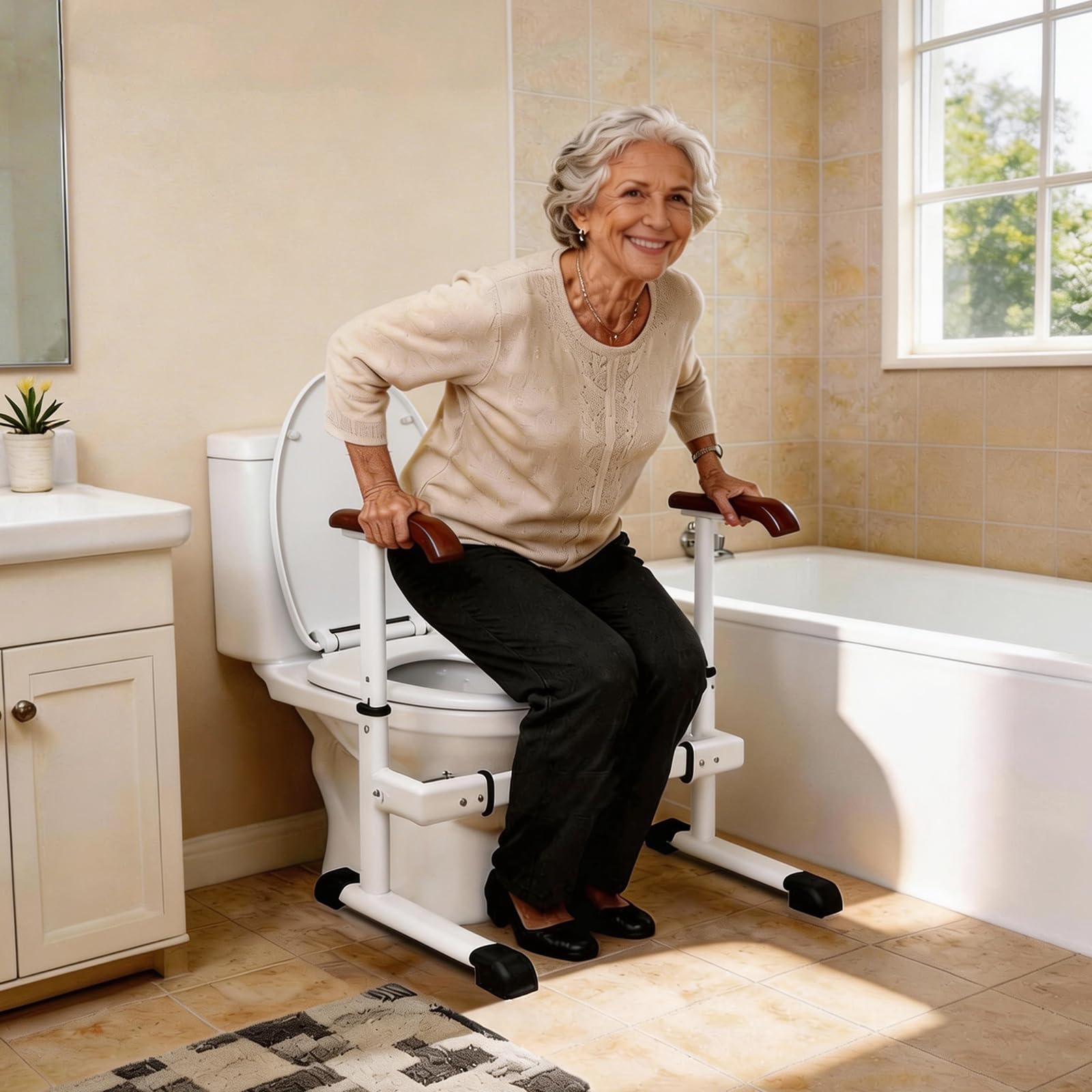 FSA/HSA Eligible Toilet Safety Rails for Elderly with Solid Wood Handles,