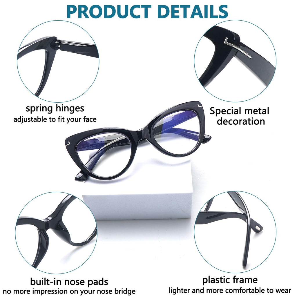 BONCAMOR 6 Pack Fashion Cat Eye Reading Glasses for Women Blue Light Blocking
