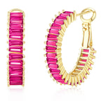 GLOQUAT Gold Pink Earrings Fuchsia Hoops for Women 14K Gold Plated Hot Pink