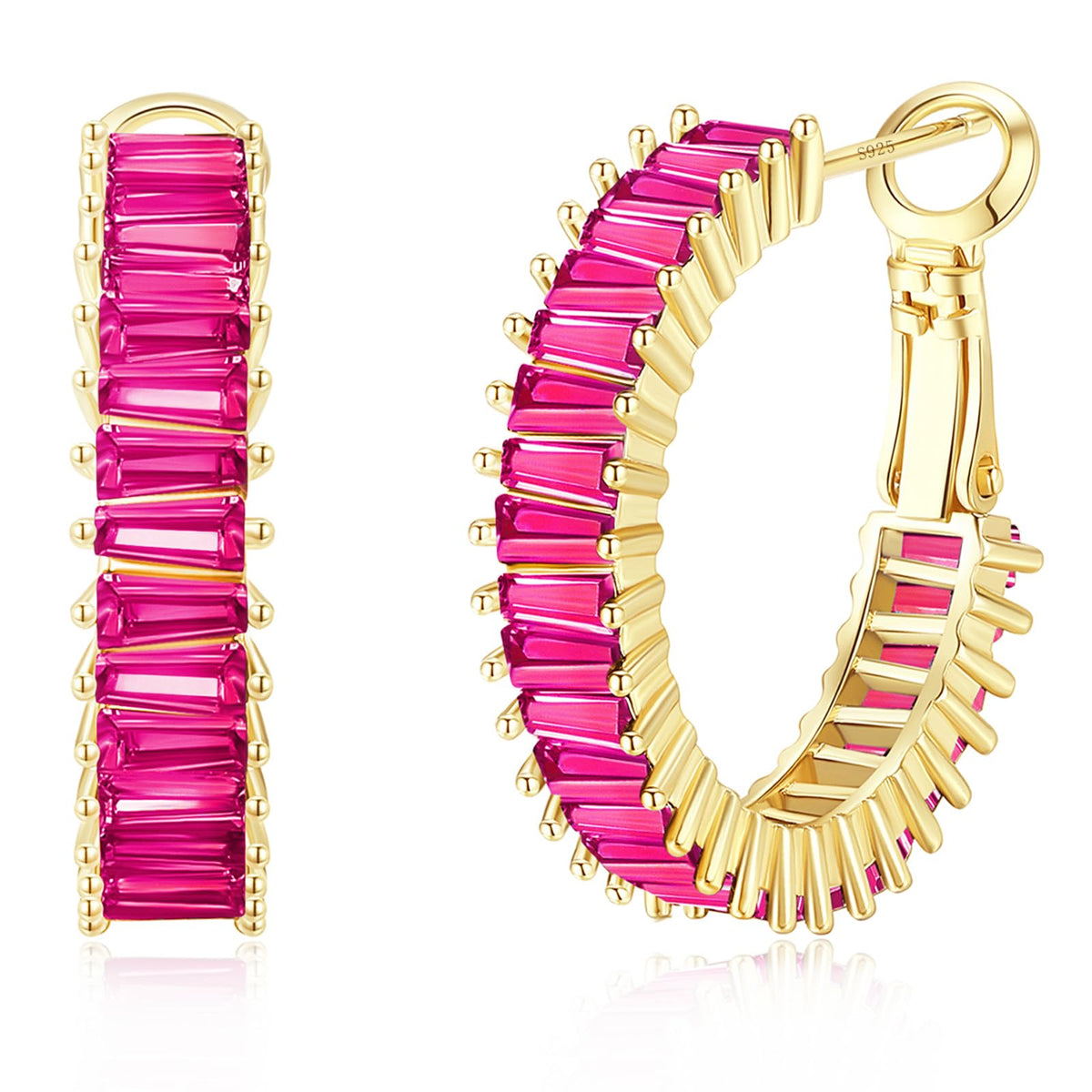 GLOQUAT Gold Pink Earrings Fuchsia Hoops for Women 14K Gold Plated Hot Pink