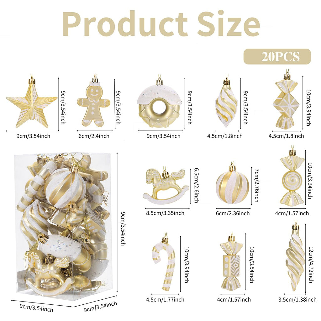 LANGXUN 20pcs Christmas Ornaments Set 2025 Tree Hanging Decor Candy Gingerbread