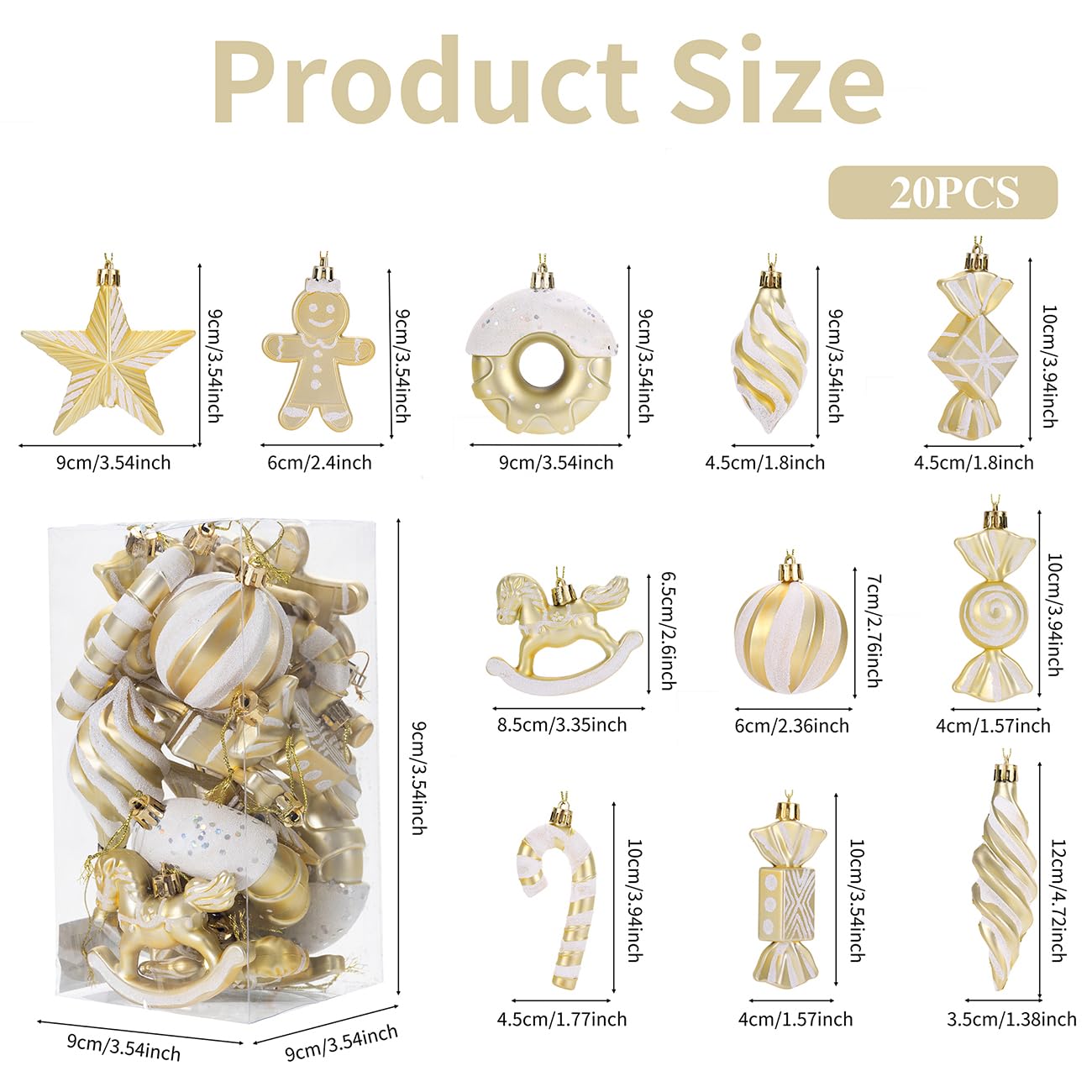 LANGXUN 20pcs Christmas Ornaments Set 2025 Tree Hanging Decor Candy Gingerbread