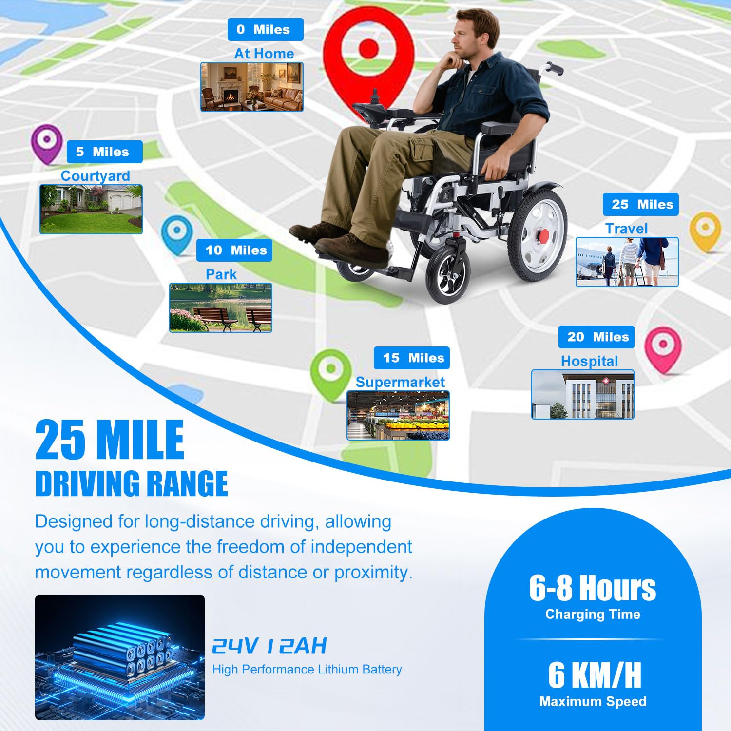 Electric Wheelchairs for Adults, 25 Miles All-Terrain Power Wheelchair