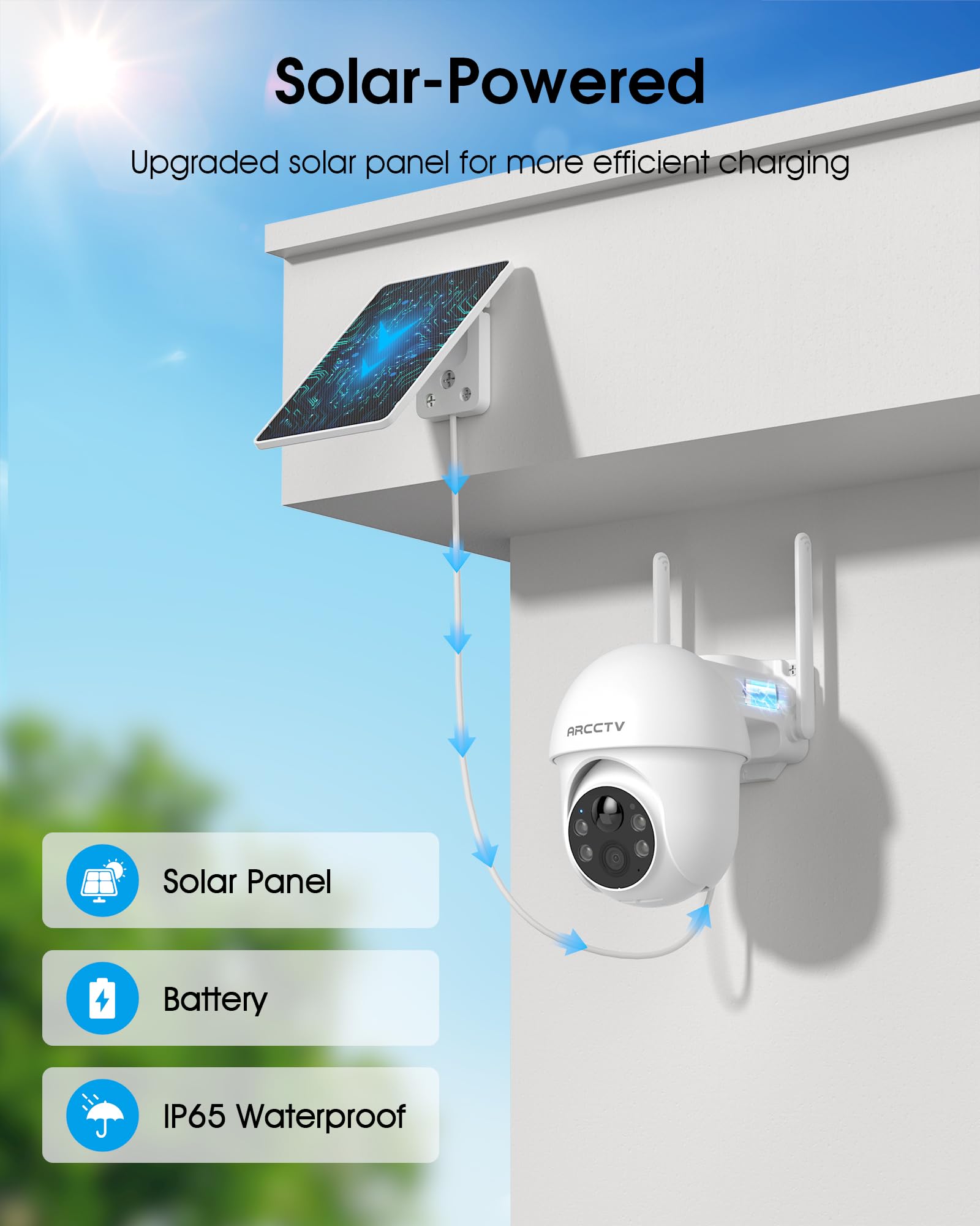 ARCCTV Solar Security Cameras Wireless Outdoor, 4MP 360° View Battery Powered