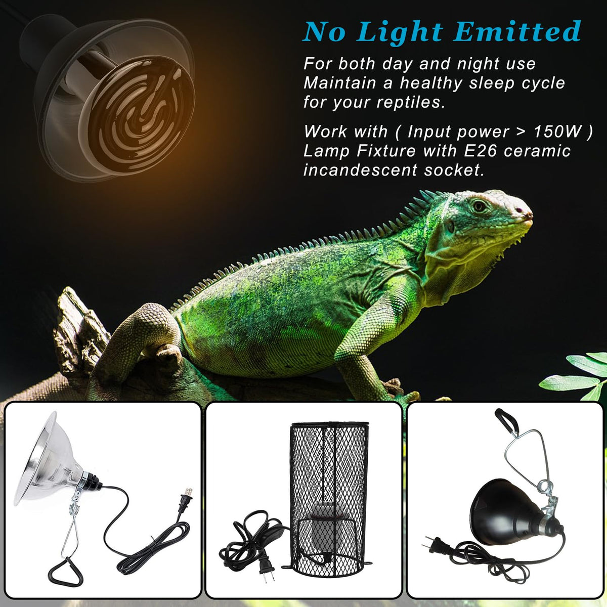 DOMICA 150W 2 Pack Reptile Heat Bulb, Beared Dragon Ceramic Heat Emitter, E26 No