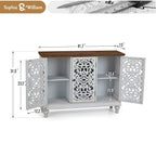 Sophia & William Sideboard and Buffet with Storage Cabinet 3-Door Hollow-Carved