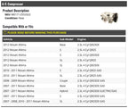 Marketplace Auto Parts A/C Compressor - Compatible with 2007-2012 Nissan Altima
