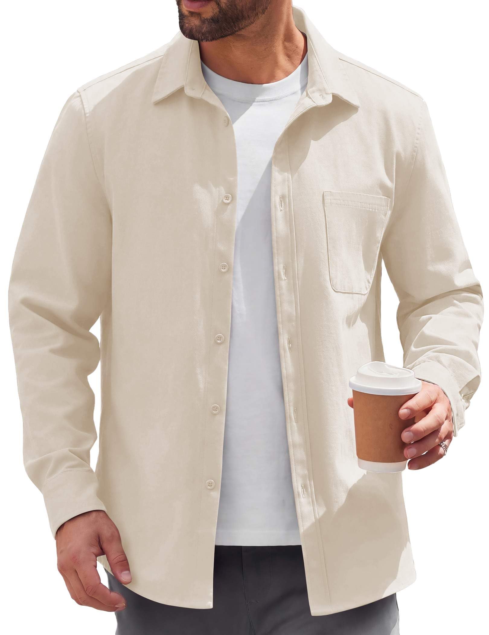 COOFANDY Mens Lightweight Button Down Shirt Jacket Casual Shacket Coat