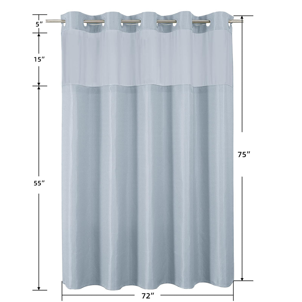 No Hook Shower Curtain w/Snap Liner Mesh Window Fog Blue 72x75 Waffle