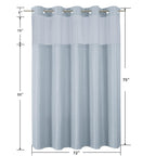 No Hook Shower Curtain w/Snap Liner Mesh Window Fog Blue 72x75 Waffle