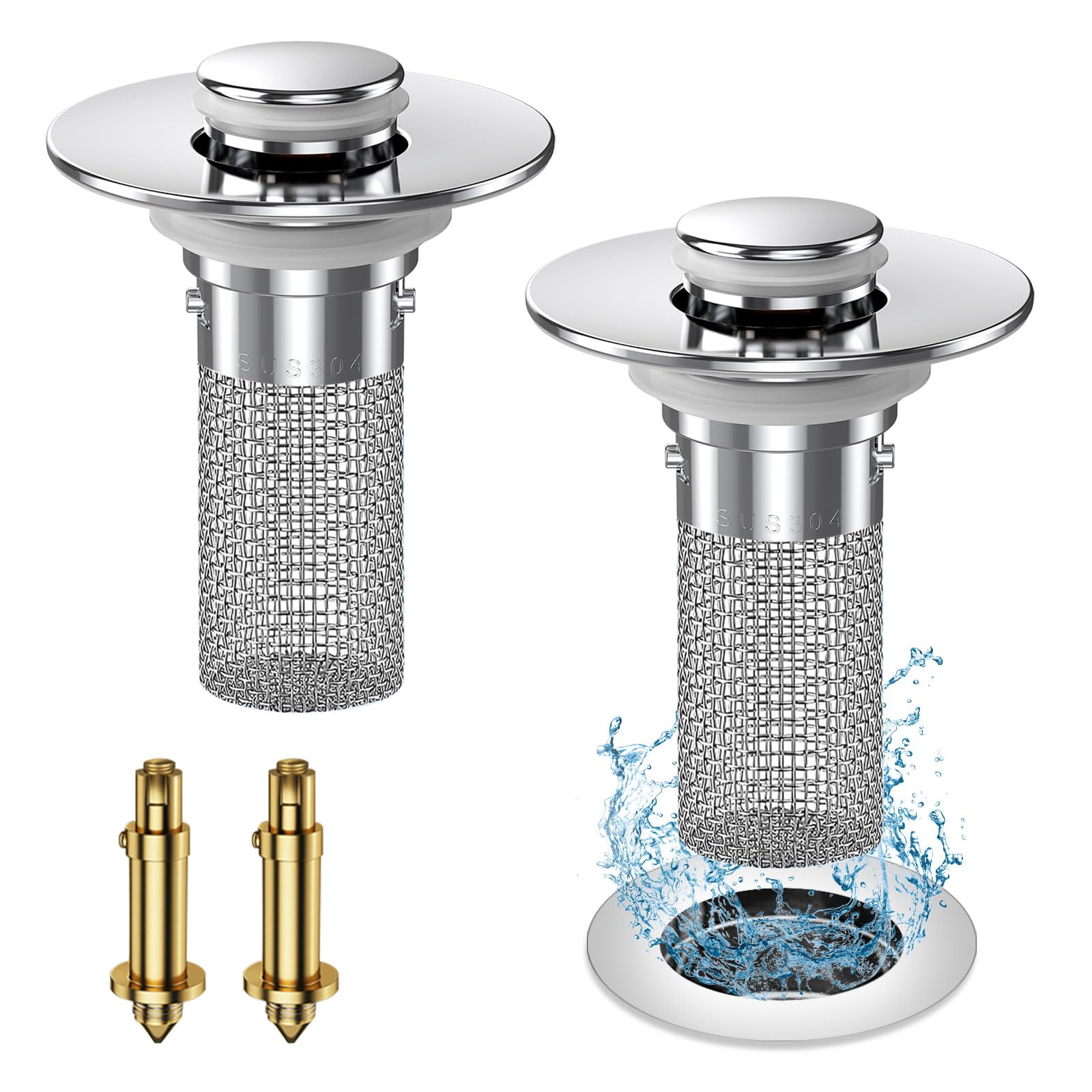 Vakabiu 2024 New Pop Up Bathroom Sink Drain Strainer Hair Catcher, Sink Drain