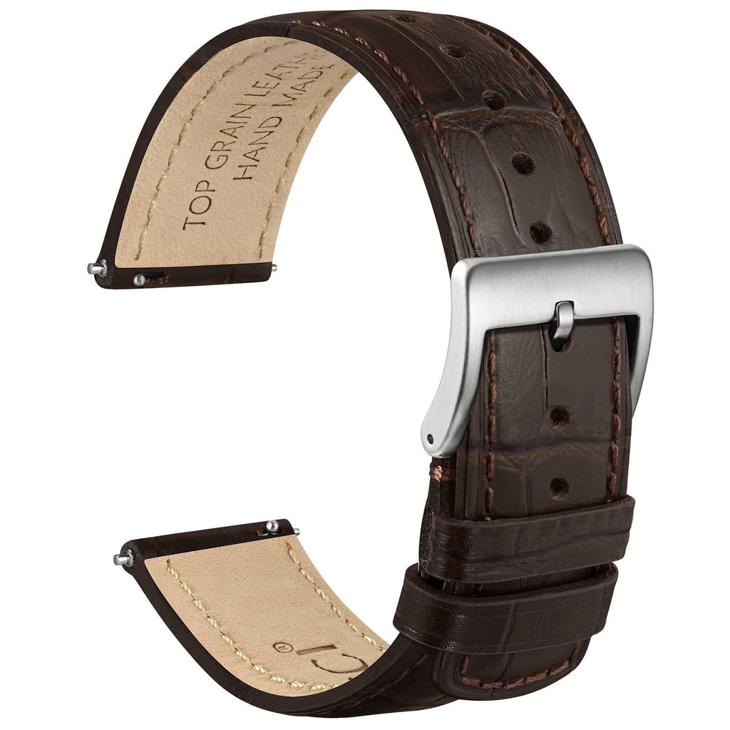 WOCCI 20mm Watch Band, Top Grain Leather, Embossed Alligator Grain, Quick