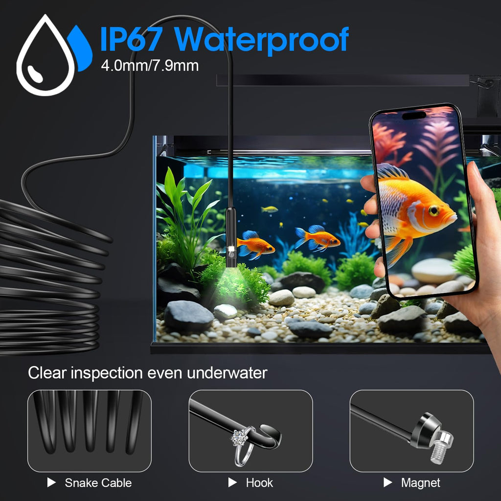 PAPIBLU Endoscope with Light, 1920P HD Borescope with 8 Adjustable LED Lights,
