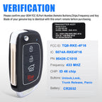 Keymall Keyless Entry Remote Key Fob Replacement for Hyundai Sonata 2014 2015 2016 2017 433MHz 4 Buttons (FCC ID:TQ8-RKE-4F16 PN: 95430-C1010)