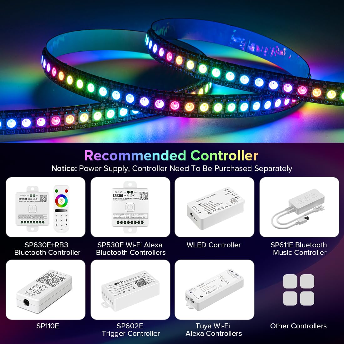 SEZO WS2812B LED Strip Light 3.3FT/1M 144LEDs/m Individually Addressable