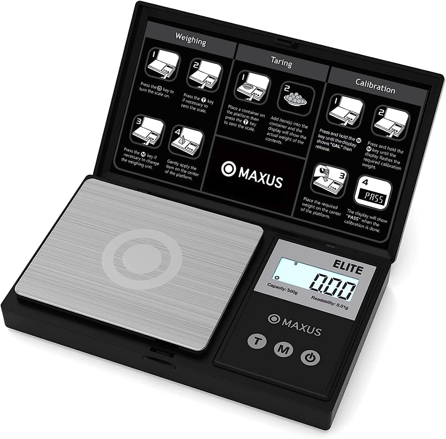 MAXUS Digital Pocket Gram Scale 500g x 0.01g High Precision with Tray, Weighs