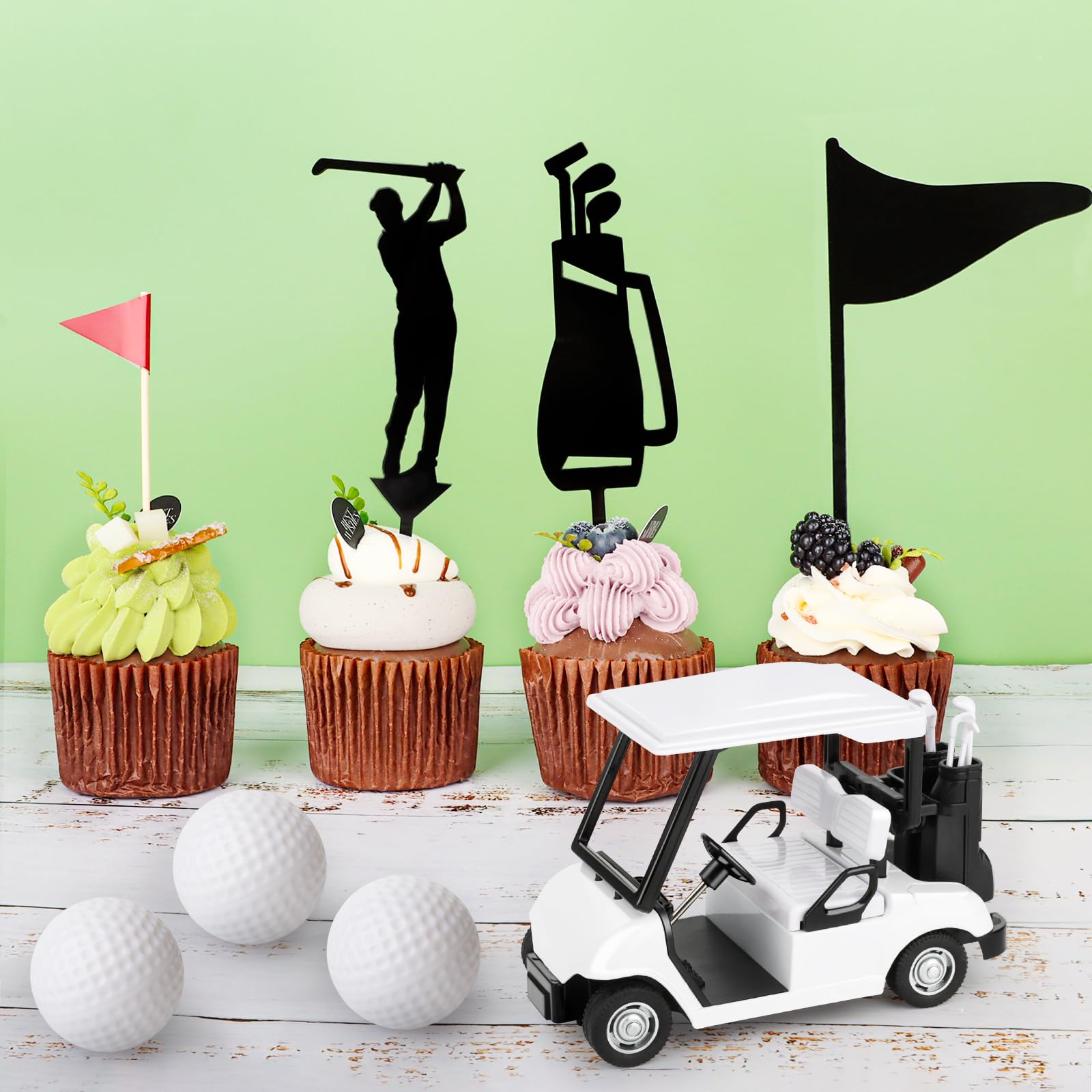 21 Pack Golf Cake Decorations Set with Golf Cart Toy Flag Golf Ball Green Tree,