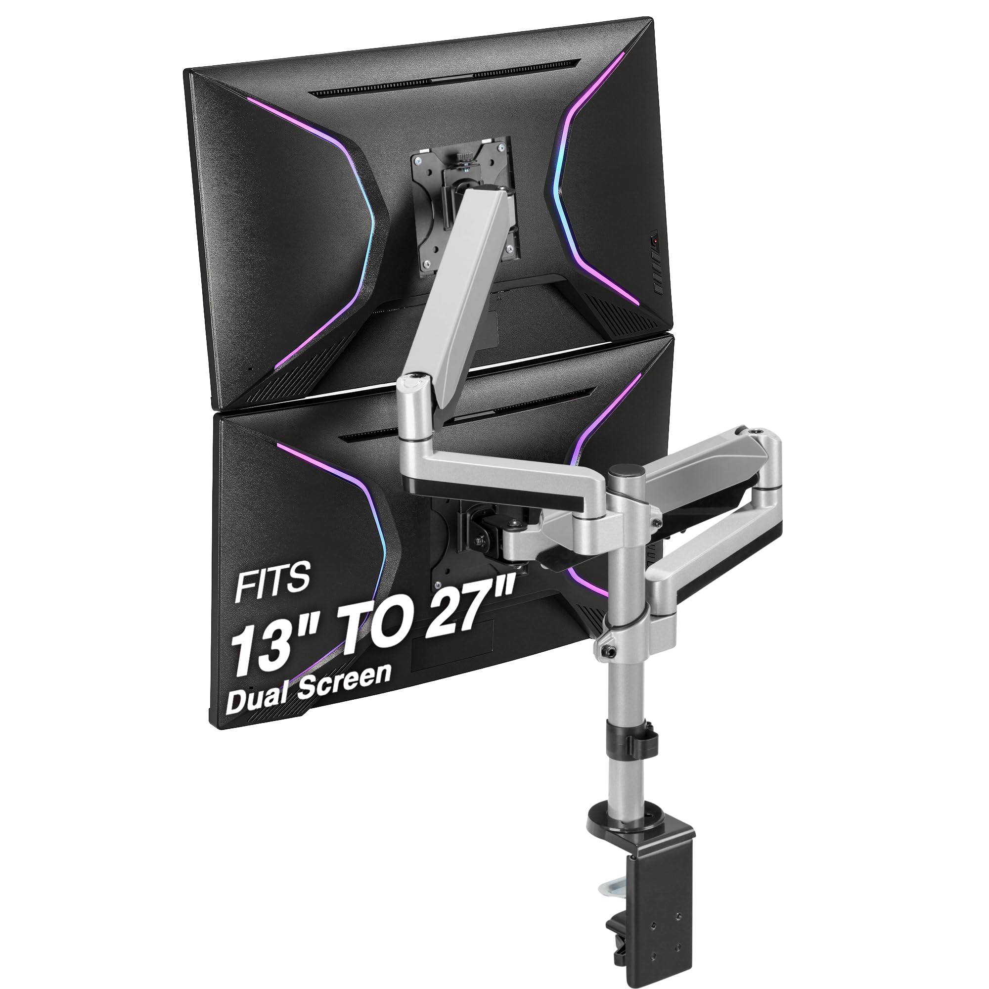 AVLT Dual Stacked Monitor Arm 13–27 inch Full Motion VESA Desk Mount Clamp