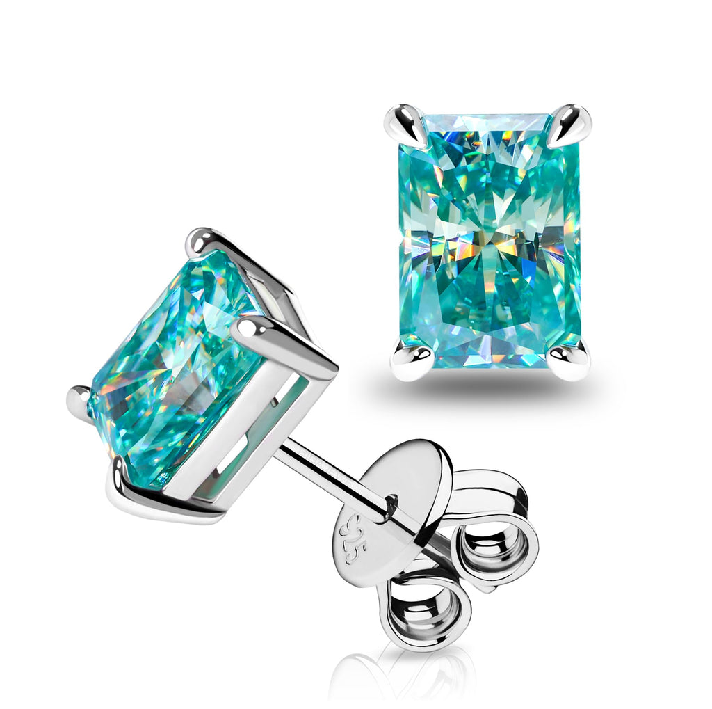 GIGAJEWE Blue Green Color Moissanite Stud Earrings Radiant Cut Moissanite