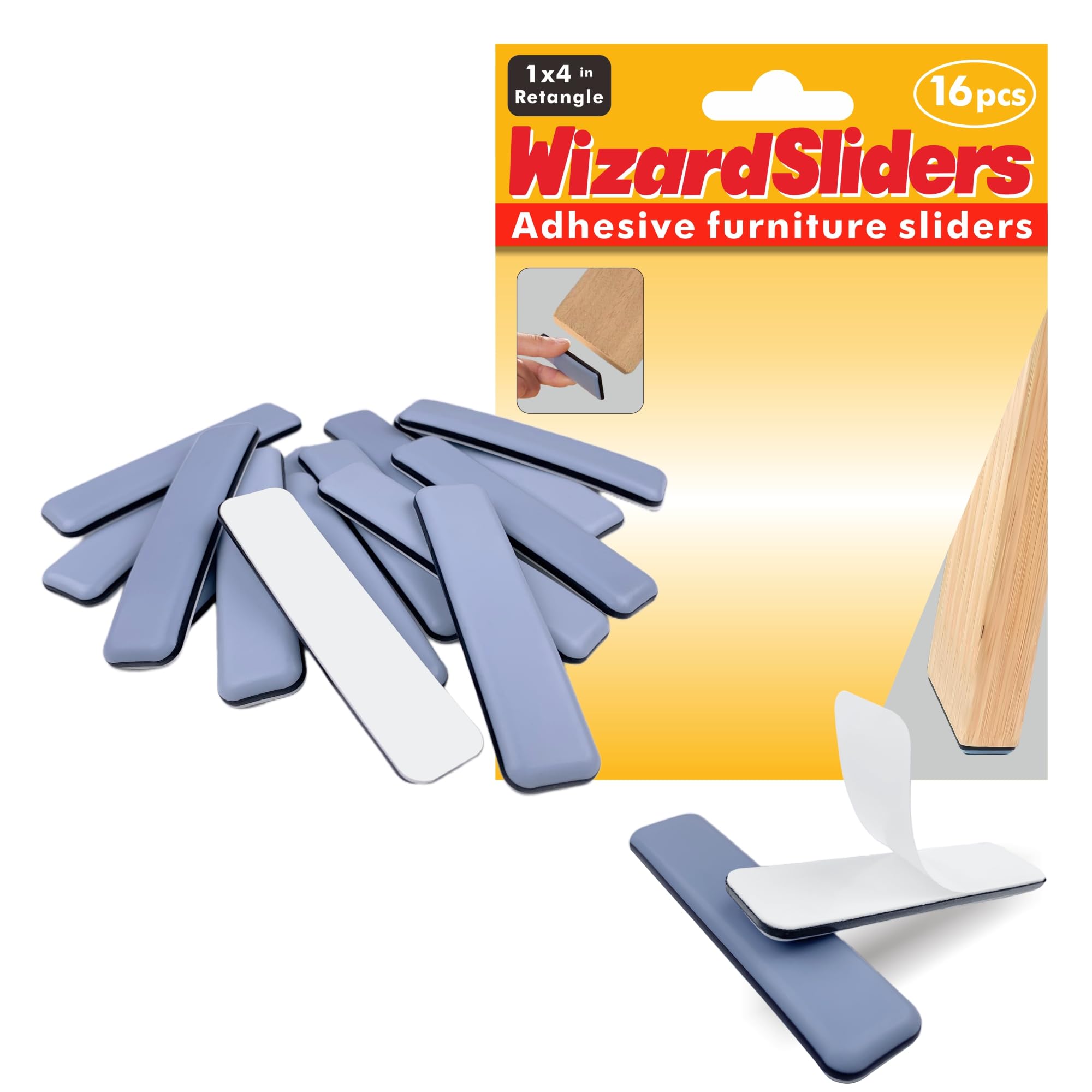 WIZARD SLIDERS 16 PCS PTFE(Teflon) 1" x4" Rectangle Furniture Glides Sliders,
