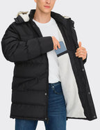 Mens Long Winter Coat Water Resistant Puffy Hooded Insulated Jacket