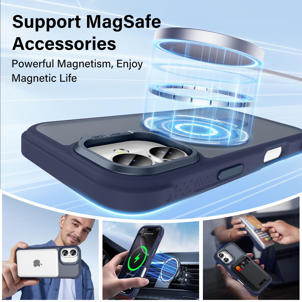 Lufanbis Designed for iPhone 17 Case with Magnetic Stand, [Military Drop Protection][Great Grip Feeling] Matte Translucent Back Slim Shockproof Phone Cover for iPhone 17 6.3", Blue