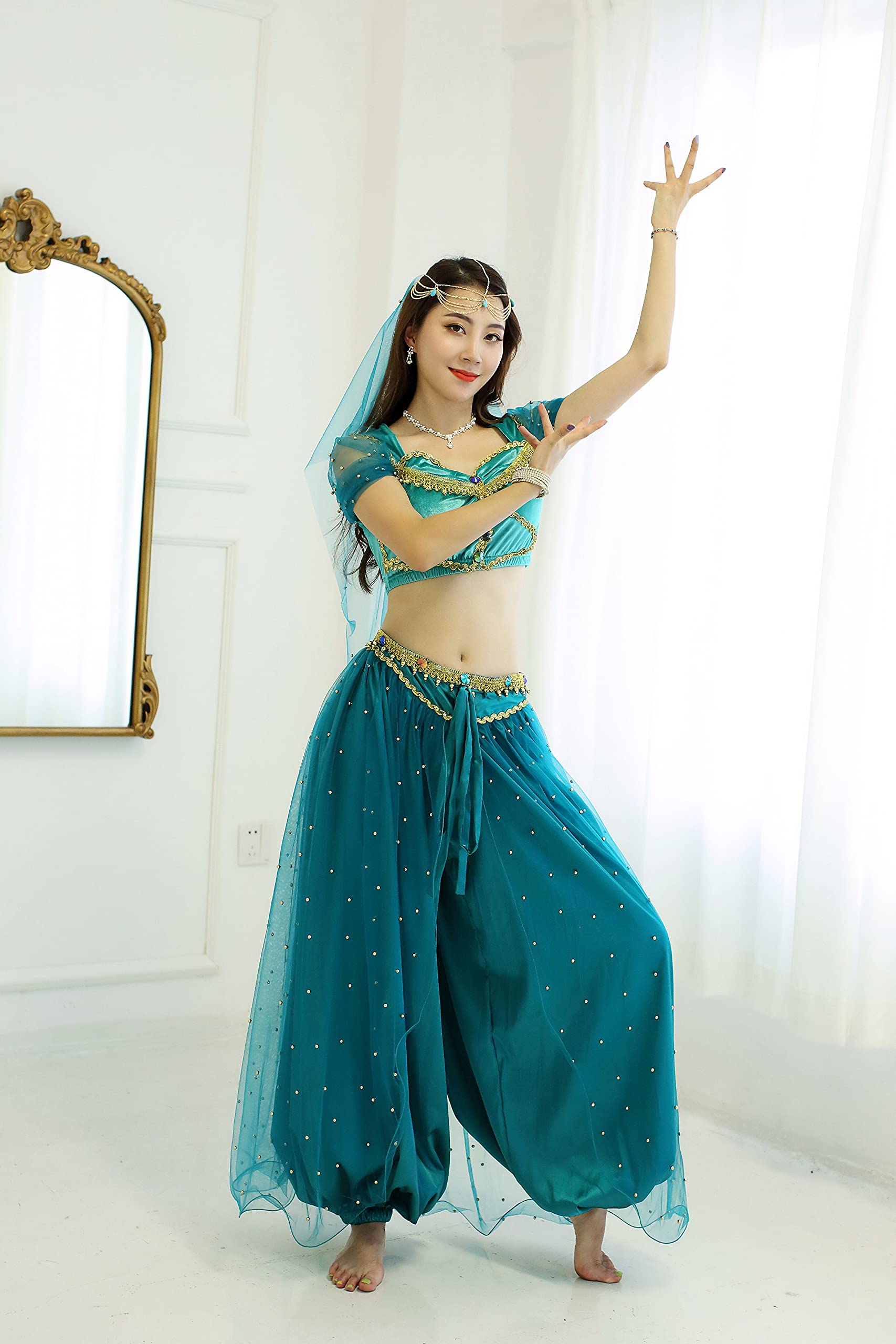 MISI CHAO Belly Dance Jasmine Costume - Aladdin Halloween Outfit Princess