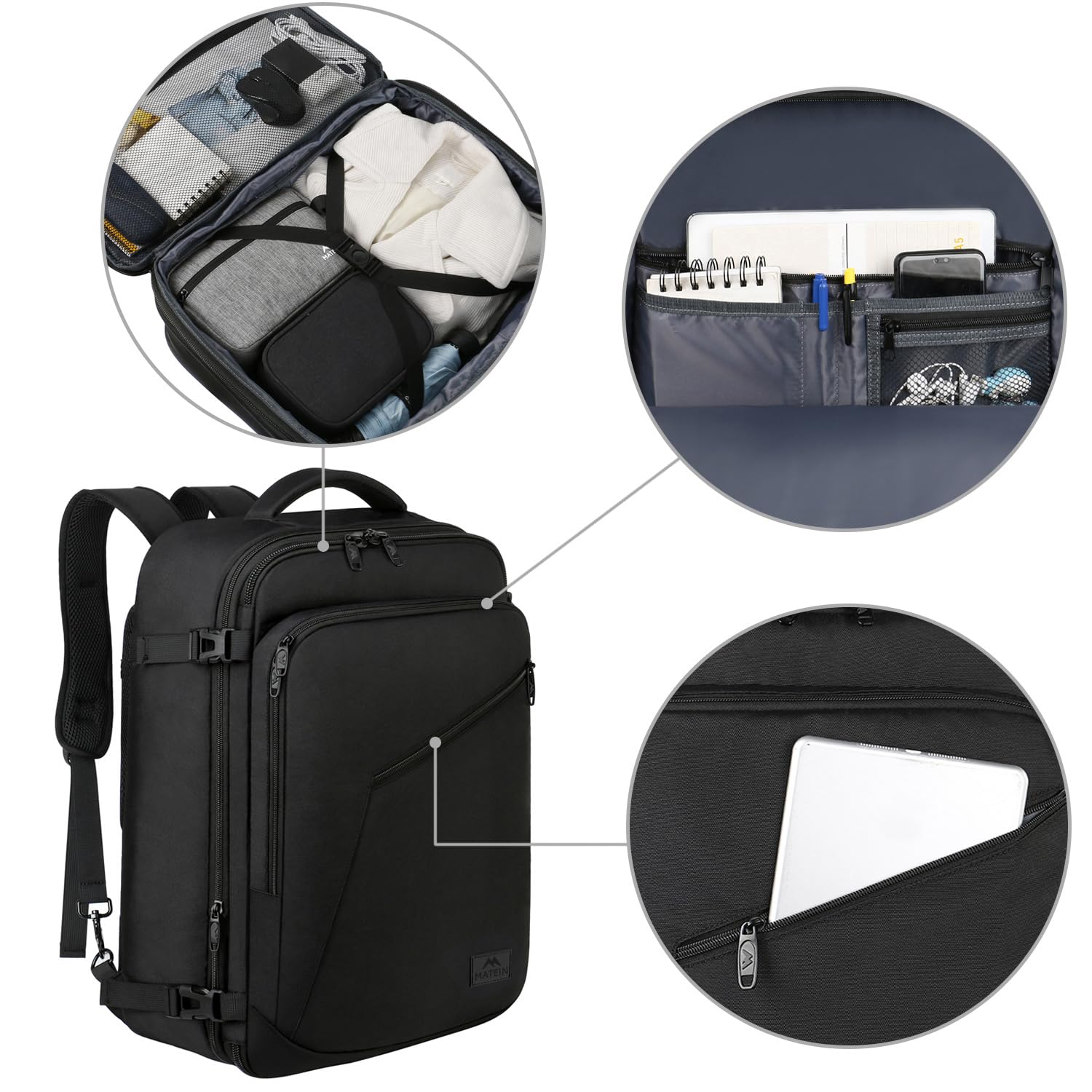 MATEIN 40L Carry On Travel Backpack Expandable Weekender Bag Black