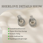 SHERLOVE Trendy Silver Knot Earrings for Women Chunky Statement Drop Dangle