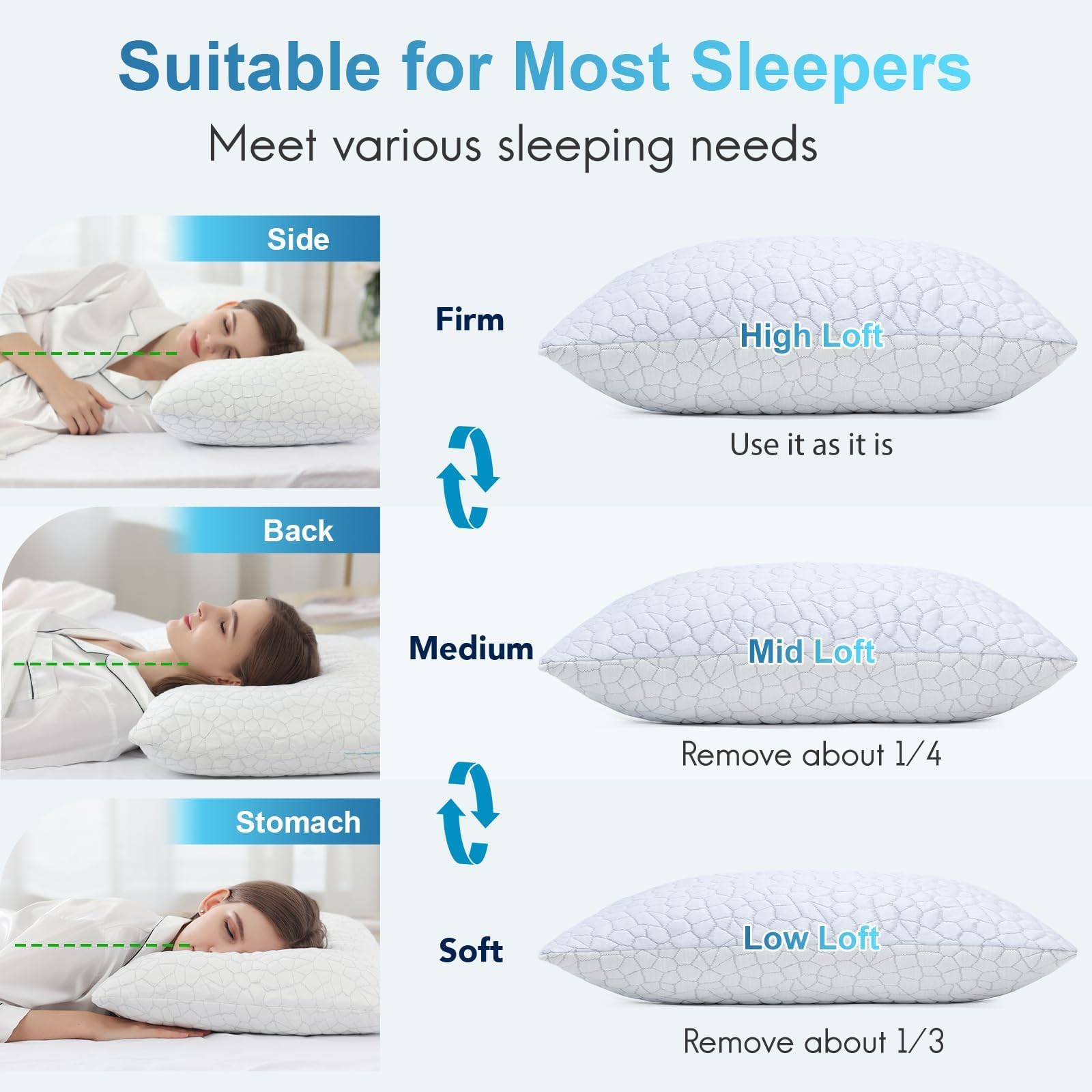 QUTOOL Cooling Memory Foam Pillow Queen Adjustable for Side Back Sleepers