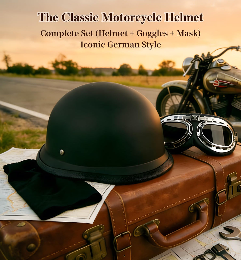 Yesmotor Motorcycle Helmet German Style Half Helmet DOT Approved with Goggles