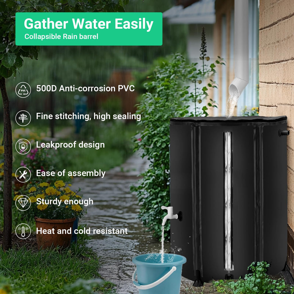 FAMIROSA 50 Gallon / 200L Rain Barrel, Collapsible Rain Barrels to Collect