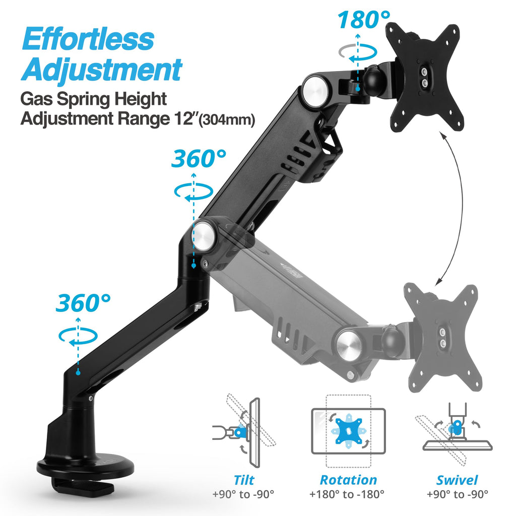 AVLT Single Monitor Arm Desk Mount 13–38 inch  Full Motion VESA Ultrawide Black