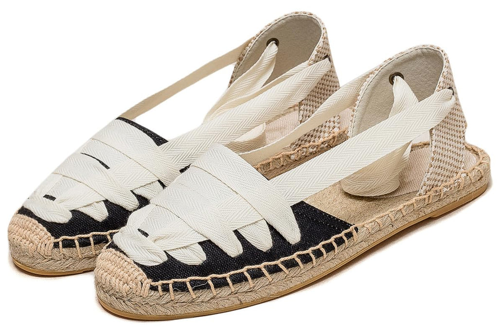 U-lite Women's Espadrille FLat Sandals Closed Toe Ankle Wrap,Classic Lace Up
