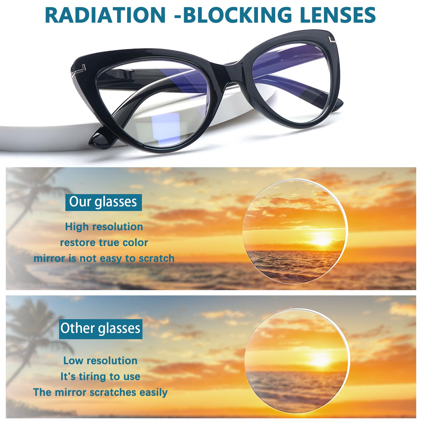 BONCAMOR 6 Pack Fashion Cat Eye Reading Glasses for Women Blue Light Blocking