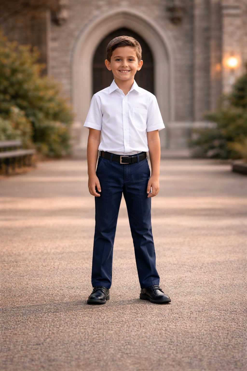 Bienzoe Boys School Uniform Pants: Kids Adjustable Waist Cotton Regular Slacks