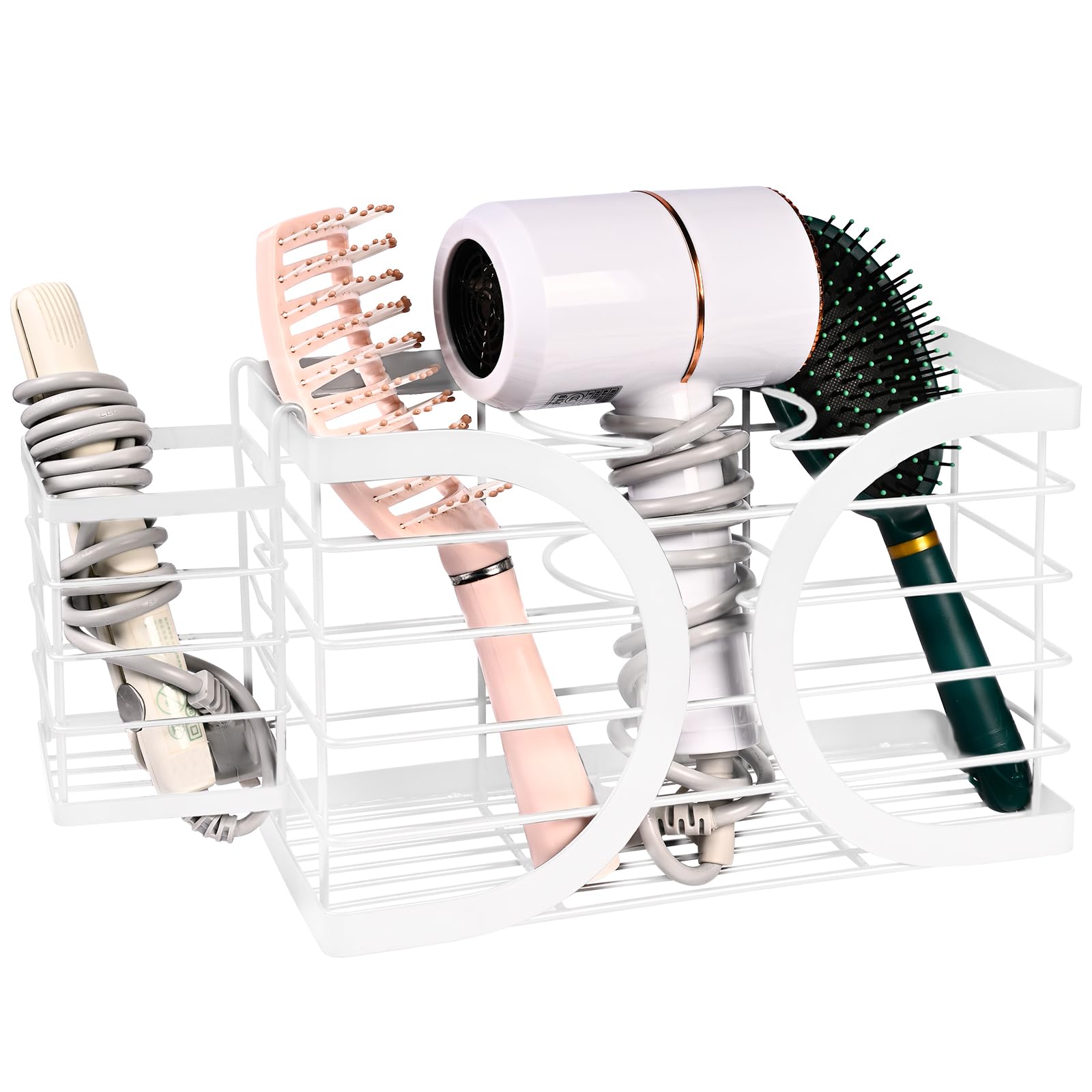 ziroland Elegant White Wall Mounted Hair Dryer Holder - Stylish Bathroom