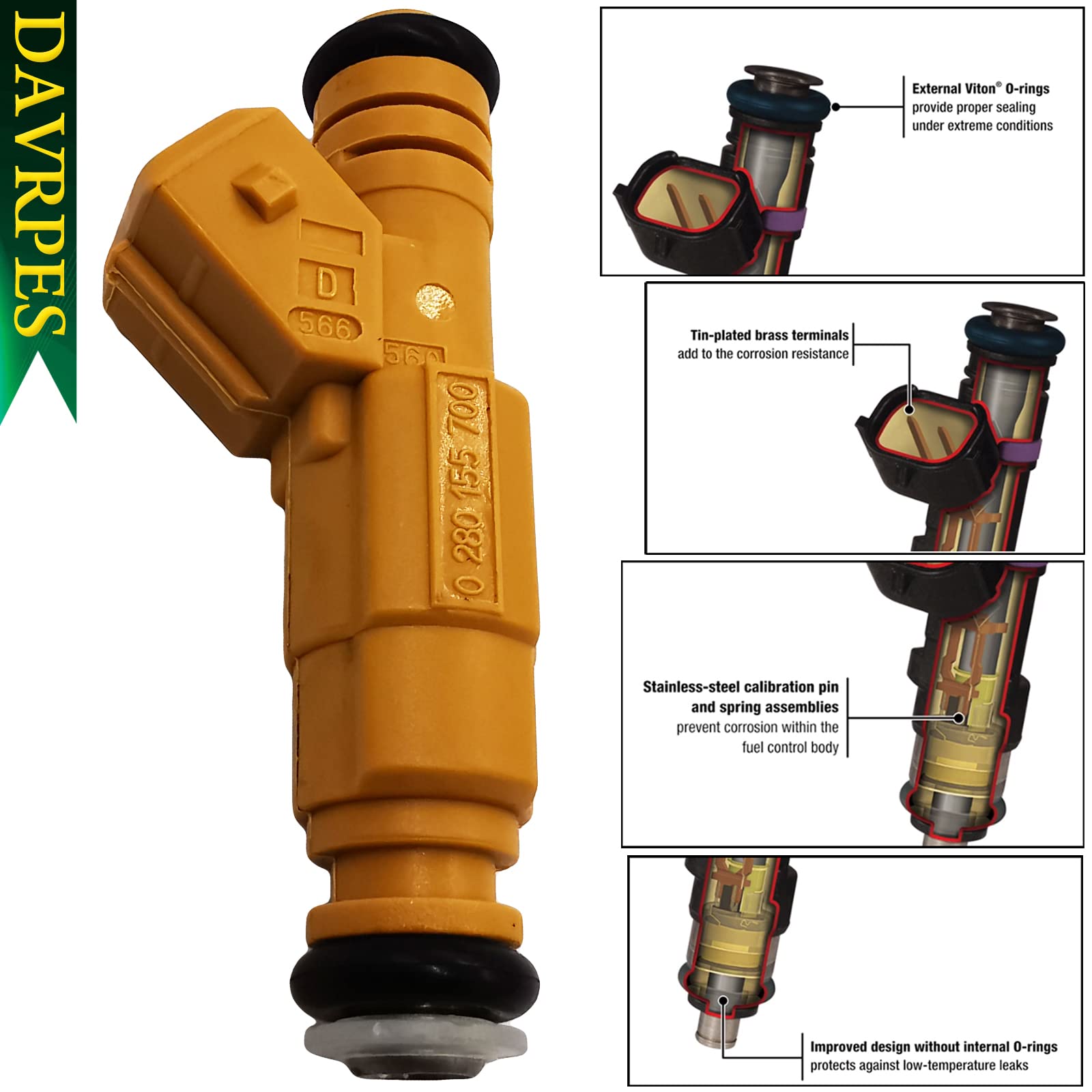 DAVRPES 4Pcs 0280155710 0280155700 Fuel Injectors 4 Holes Disc Engine Fuel Spray