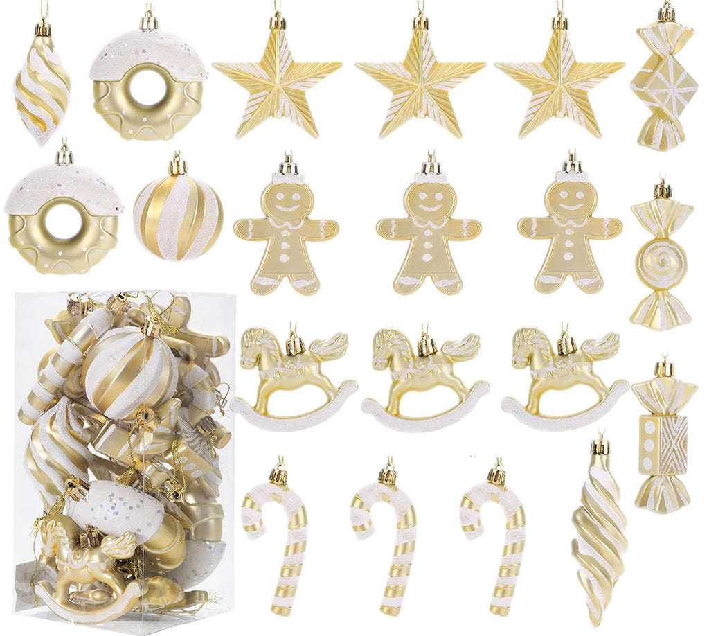 LANGXUN 20pcs Christmas Ornaments Set 2025 Tree Hanging Decor Candy Gingerbread