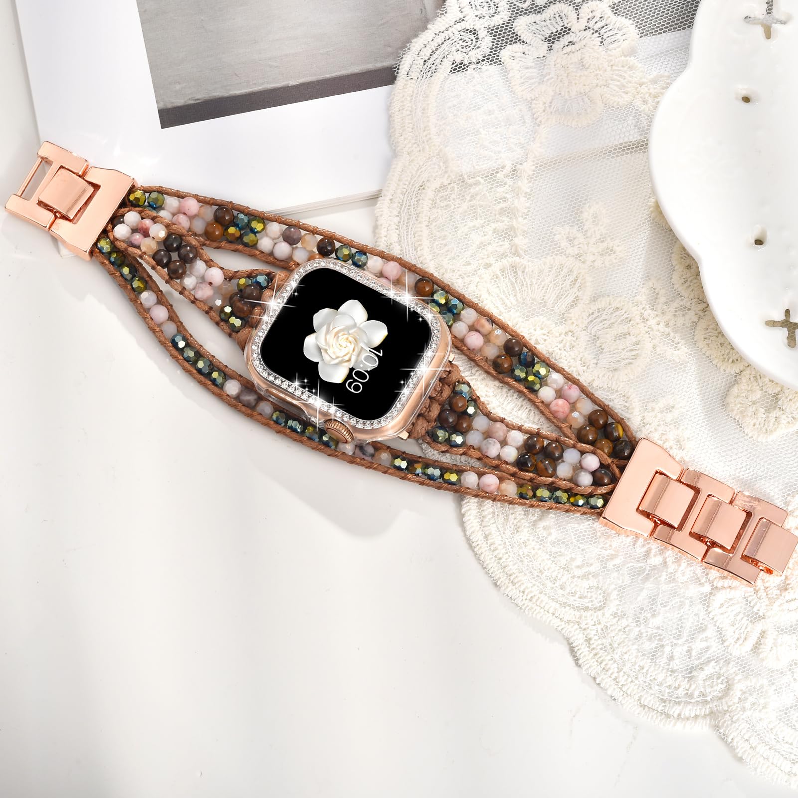 Boho Beaded Bracelets Watch Band Women and Case Compatible with Apple Watch Band