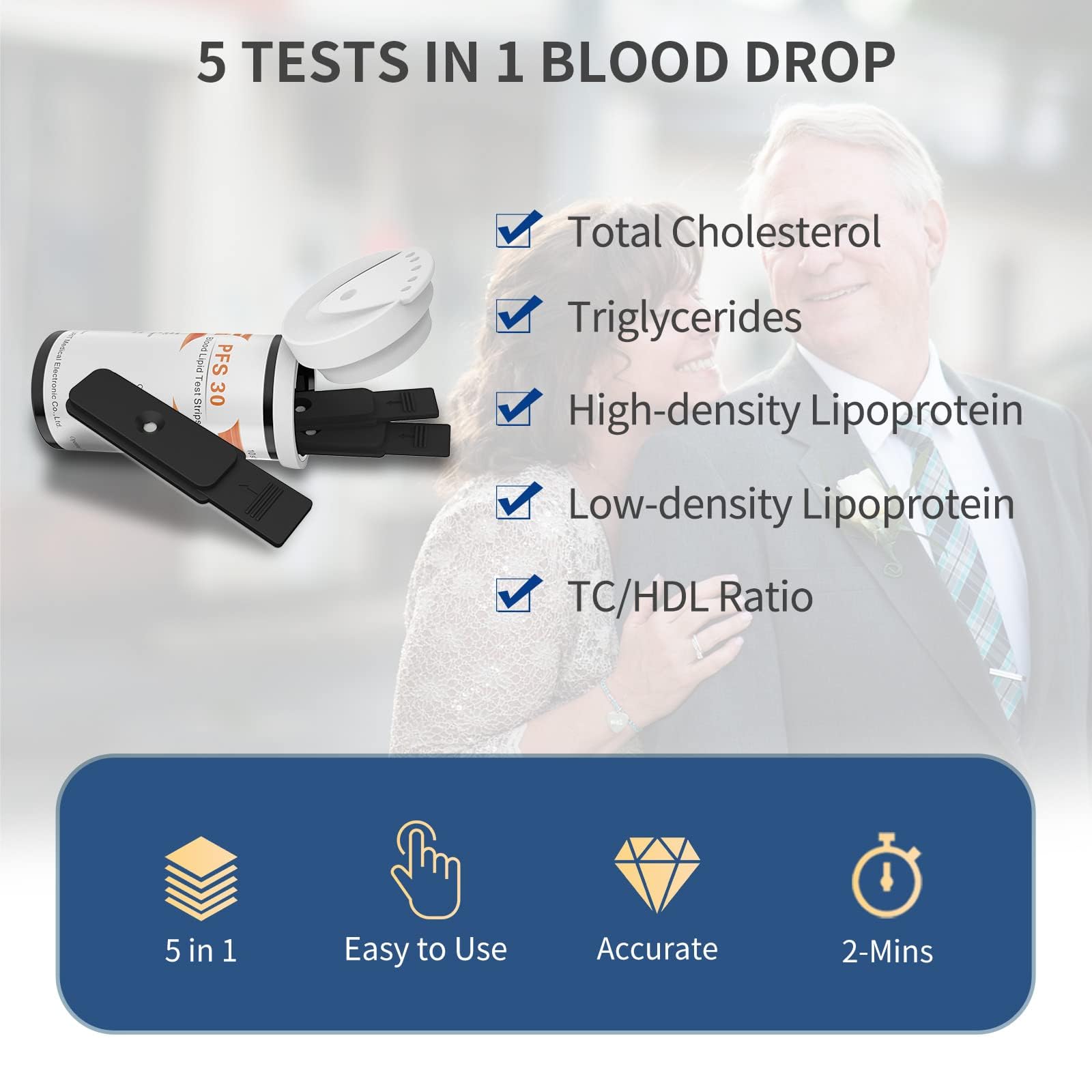 20 Pack 5 in 1 Lipid Test Strips for URIT PSF-30 Cholesterol Tester Meter, 20