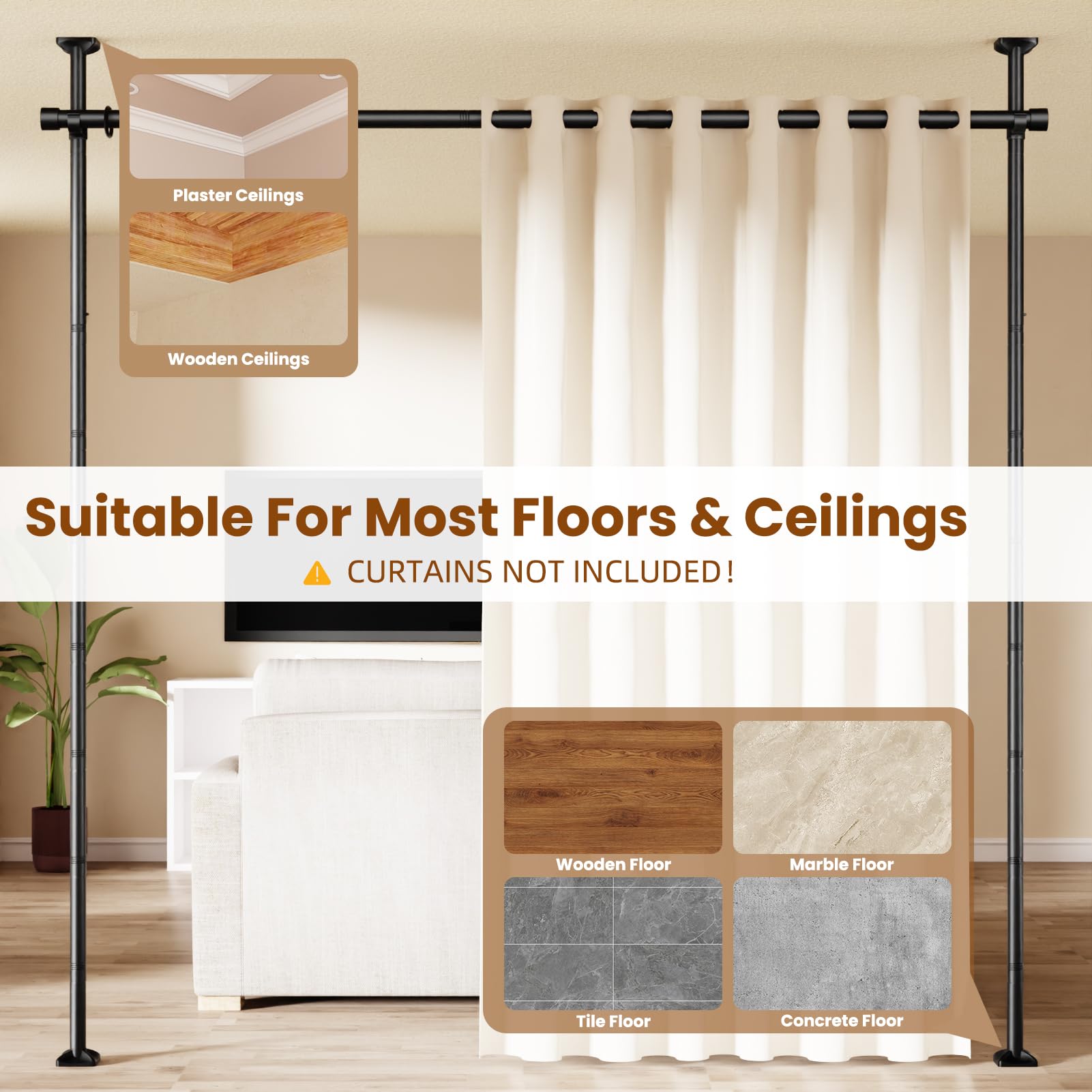 Bonpally Room Divider Curtain Rod, No Drilling Room Separator for Space