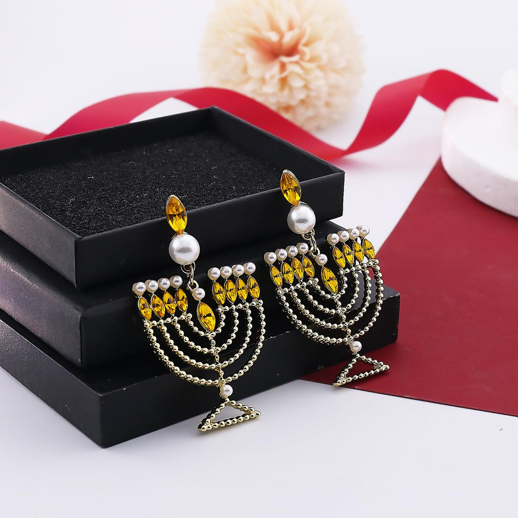 Hanukkah Earrings for Women Pearl Menorah Earrings Stud Jewish Holiday Jewelry
