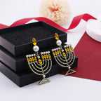 Hanukkah Earrings for Women Pearl Menorah Earrings Stud Jewish Holiday Jewelry