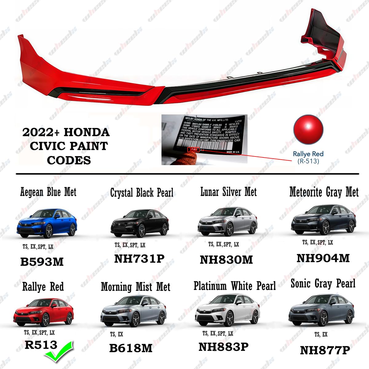 WheelX Front Lip Compatible with 2022-2024 Honda Civic, V3 Style Air Dam Lower