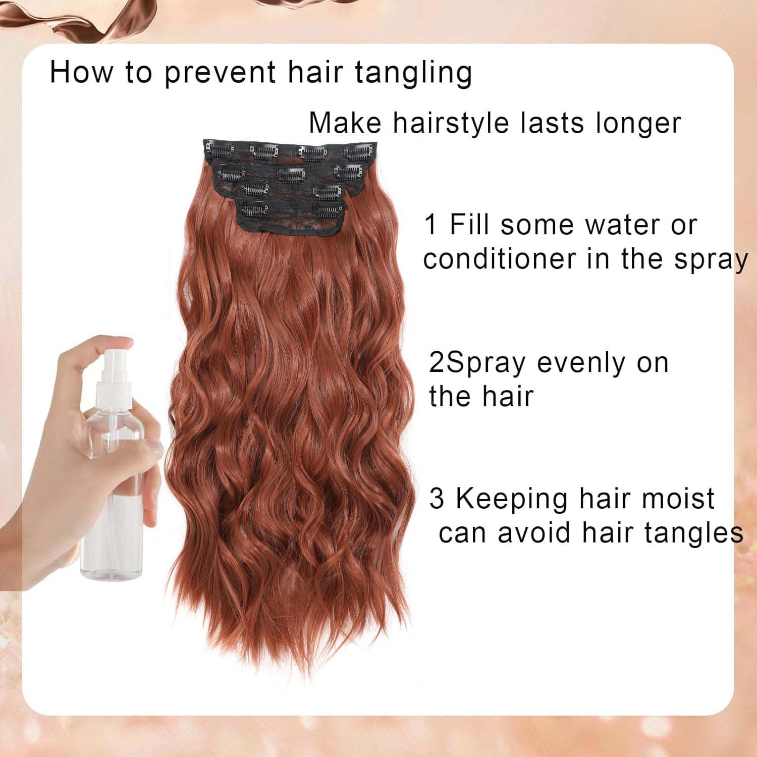 Clip in Hair Extensions 4 PCS 20 Inch Auburn Long Wavy Hair Extensions, Natural