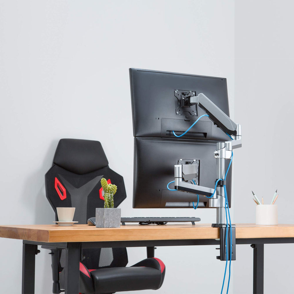 AVLT Dual Stacked Monitor Arm 13–27 inch Full Motion VESA Desk Mount Clamp