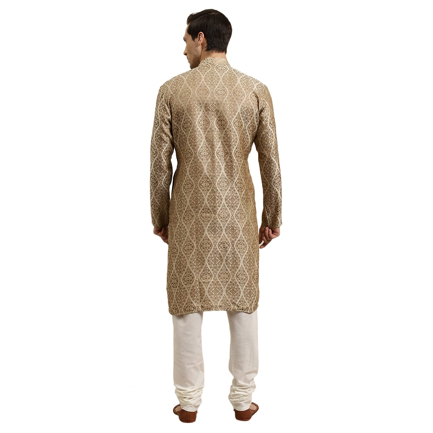 Sojanya (Since 1958 Men'S Jacquard Silk Beige & Gold Kurta, Size 44