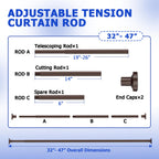 Bonpally Shower Curtain Rod, Adjustable 32-47 Inches Spring Tension Rod,